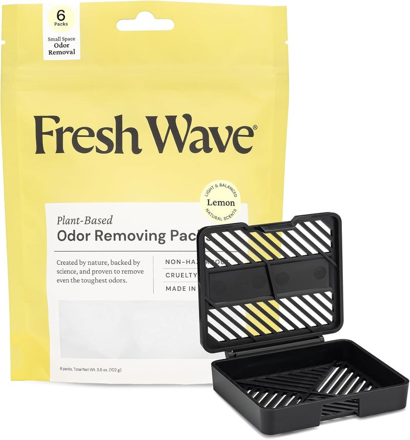 Fresh Wave Lemon Odor Eliminating & Deodorizing Packs | Bag of 6 & Fresh Pod Case | Safer Odor Relief for Small Spaces | Natural Plant-Based Odor Eliminator | Odor Absorbers for Home - Image 1
